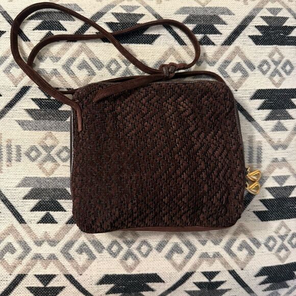 Sharif Handbags - Sharif Vintage Brown Woven Suede and Gold Bag